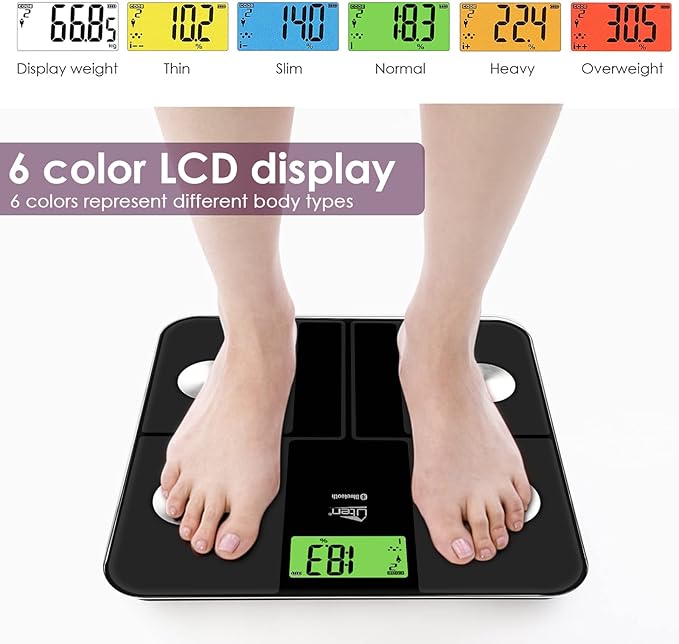 Uten Smart Scale for Body Weight Digital Bathroom Weighing Wireless Scales with Body Fat and Water Weight for People Bluetooth BMI Electronic Body Analyzer Machine with Smartphone App 400lb Black