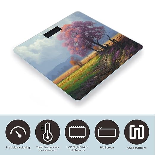 Season Landscape Digital Bathroom Scale for Body Weight Weighing Scale with Backlit LCD Display High Precision Measurements &amp Measures Weight Up to 180kg