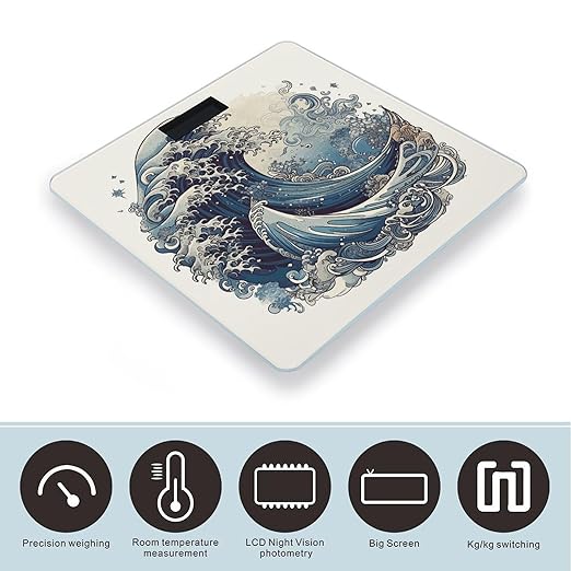 Blue Wave Style Bathroom Scale Automatic Power On/Off Body Scales LCD Backlight Display Square Digital Scale Rounded Corners Bathroom Scales for Home Bedrooms