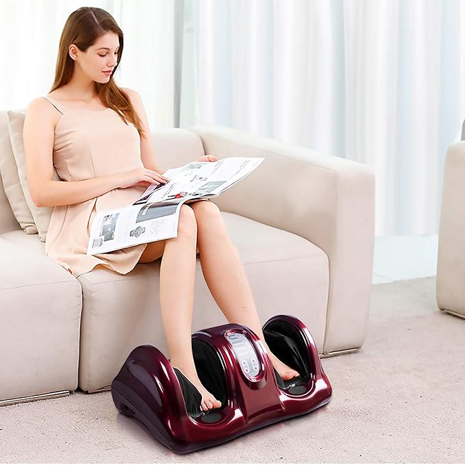 KOTEK Foot Massager Machine Shiatsu Foot &amp Calf Massager w/ 3 Massage Modes Remote Control Electric Deep Kneading Rolling Scraping Massage for Leg/Arm/Ankle Increase Blood Circulation (Burgund