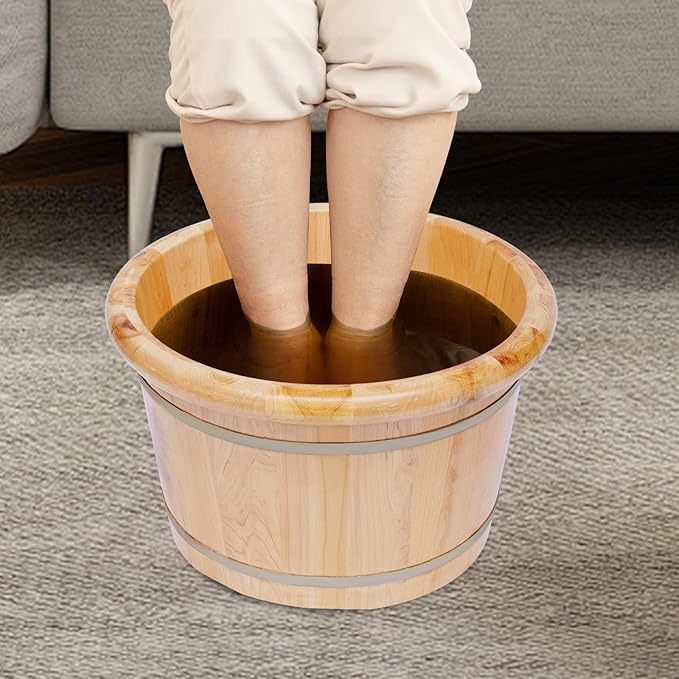 Wooden Foot Basin SetFoot Basin Wooden Foot Bath Bucket Foot Basin Wooden with Massage Roller and Lid Foot Tub with lid Foot Bath for Soaking Feet Spa Foot Care for WashingSoak Massage