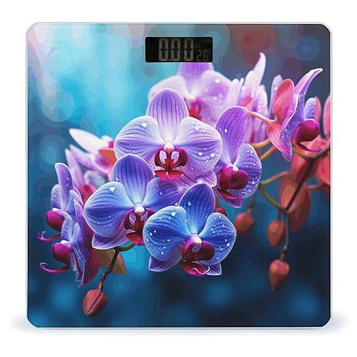 Colorful Orchids Flower Weight Scale for Body Weight Digital Bathroom Scale High Capacity Accurate Digital Weighing Scales and Easy-to-Read on Backlit LCD Display Scales