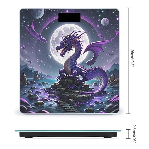 Purple Dragon Moon Scale for Body Weight Highly Accurate Digital Bathroom Electronic Weighing Machine for People LCD Display Large Size Tempered Glass for Safe Home Use
