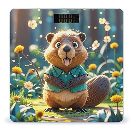 Cartoon Animated Beaver Bathroom Scale for Body Weight Bathroom Weighing Scales with Back Lit LED Display Sturdy Tempered Glass Body Weight Bathroom Scale 400lb Weighing