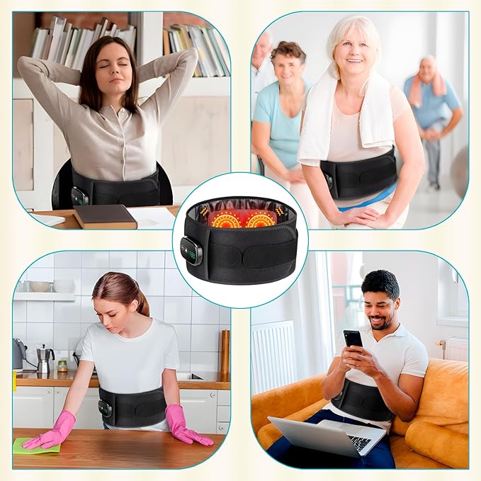 Cordless Heating Pad with Massager Back Brace Heating Pad for Back Pain Relief Heated Back Support Belt with 3 Heating &amp Vibration Modes Rechargeable Low Back Massager for Women Men