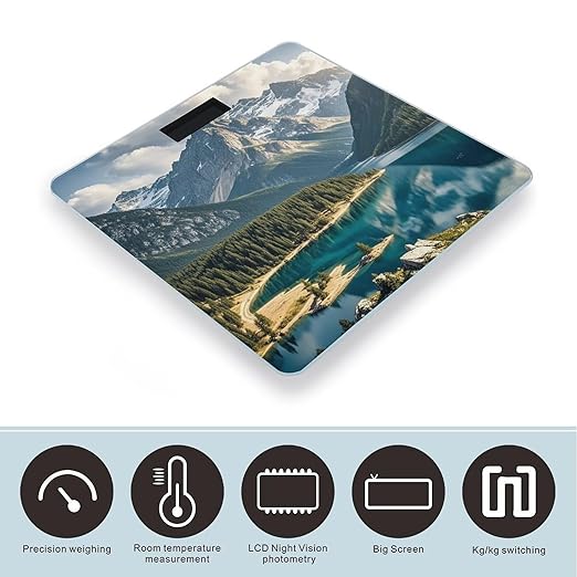 Lake Under Mountain Scale for Body Weight Digital Bathroom Scale Toughened Glass High Precision Scales for Body Weight with Large LCD Backlight Display Weight Scales