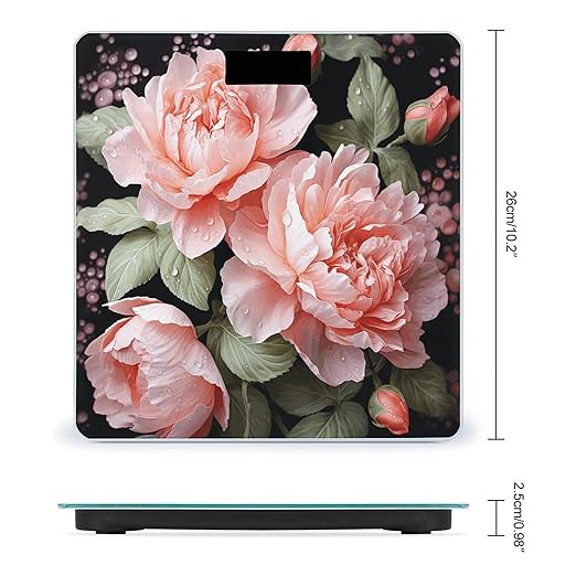 Peony Flowers Rose Bathroom Scale Rounded Smart Scale for Body Weight Automatic Power On/Off Weight Scales Accurate Bathroom Digital Scales for Pet Home Bedroom Kitchen
