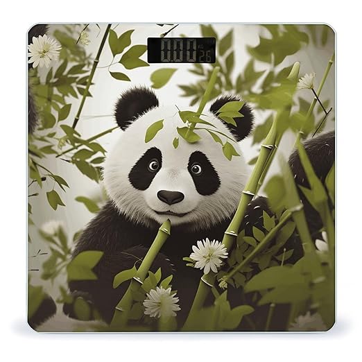 Panda &amp Bamboo Scale for Body Weight Anti-Slip Tempered Glass Digital Bathroom Scales Clear LCD Display Weighing Scale Safe Rounded Corners Smart Scales