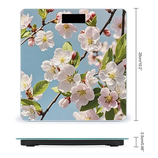 Digital Bathroom Scale for Body Weight Scale with Bright LCD Display High Accuracy Step-On Technology Auto On/Off Japanese Floral Cherry Blossom Digital Scales 400 Lbs /180kg