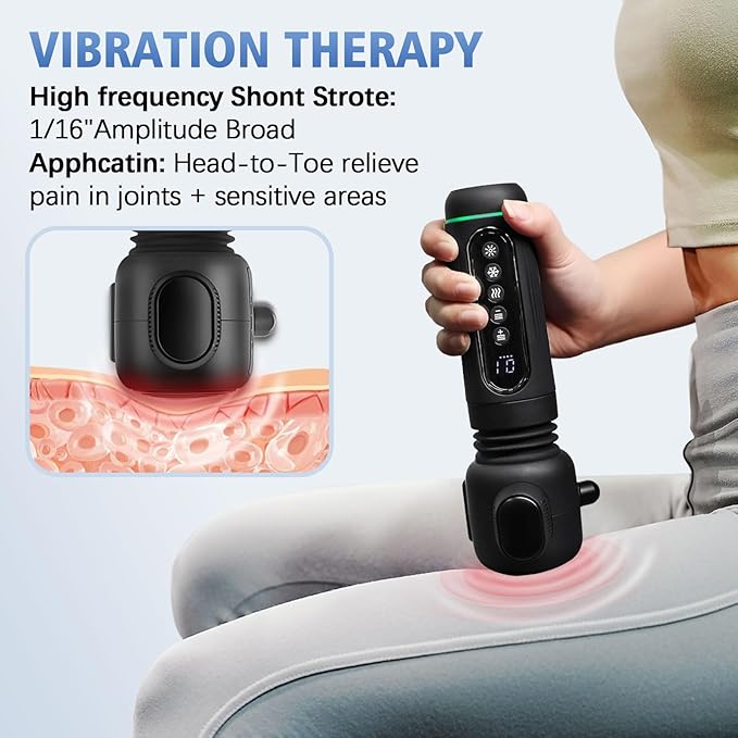 Handheld Vibrating Trigger Point Massage Gun with Heat and Cold &amp Red Light Deep Tissue Vibration Massager for Full Body Pain Relief Pressure Point Massage Tool -Gifts for Men &amp Women (Large