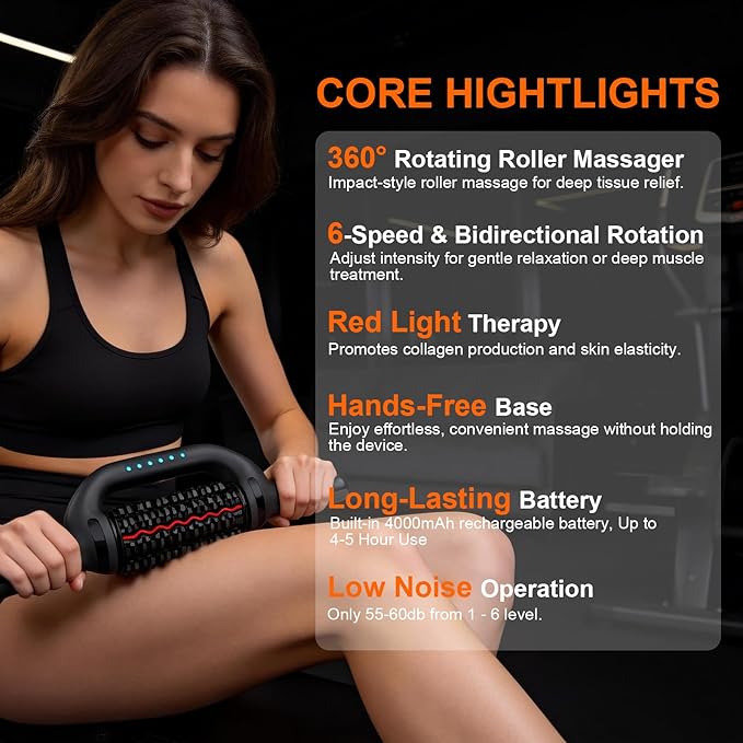 Electric Rolling Massager with Redlight Lymphatic Drainage Massager for lymphedema &amp lipedema Muscle recovery Stick and Back Massage Roller 6-Speed Massage Roller Tool for Arm Legs Calf Foot