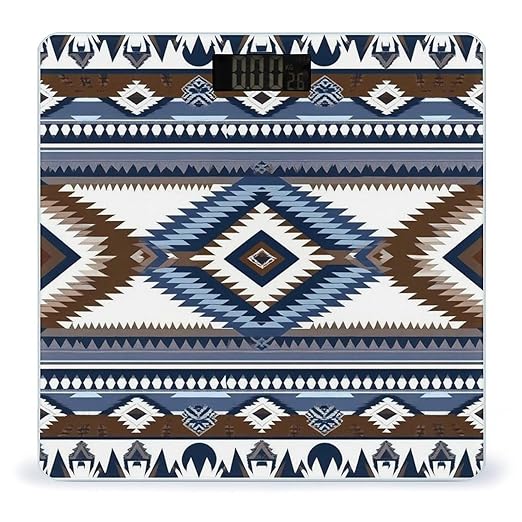 Digital Bathroom Weighing Scale Energy Saving Scale Smart Scale for Body Weight Colorful Surf Blue Tribal Navajo Aztec Geometric Ethnic Pattern