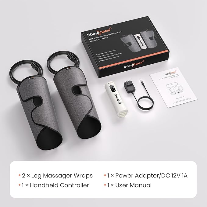 SHINE WELL Leg Compression Massager for Circulation and Pain Relief Fsa Air Compression Calf Massager with 3 Modes 3 Intensities 2 Timing for Restless Legs Syndrome Relief Wellness Gift for Mom Dad