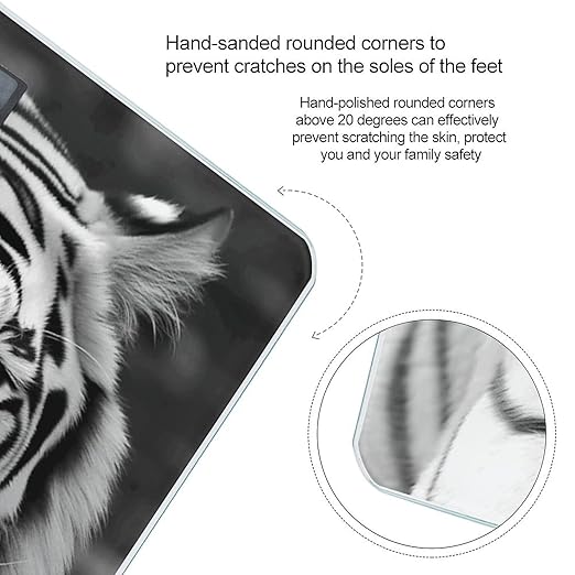 Black White Tiger Scale for Body Weight Accurate Digital Bathroom Scale Toughened Glass High Precision Scales Smart Weight Scales with Large LCD Backlight Display Weighing Machine