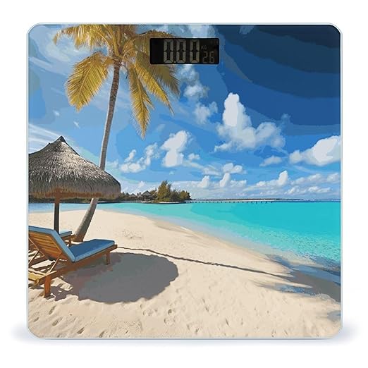 Tropical Beach Bathroom Scale Weight Scale for Body WeightHighly Accurate Digital Weighing Machine Clear LED Display Digital Bathroom Body Scale 400lb/182kg