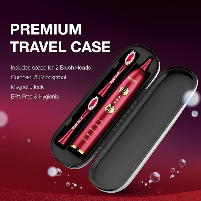 Wagner Stern WHITEN+ Edition. Whitening Electric Toothbrush with Pressure Sensor. Offers 5 Brushing Modes 3 intensities 8 Soft Brush Heads and a Luxury Travel case.