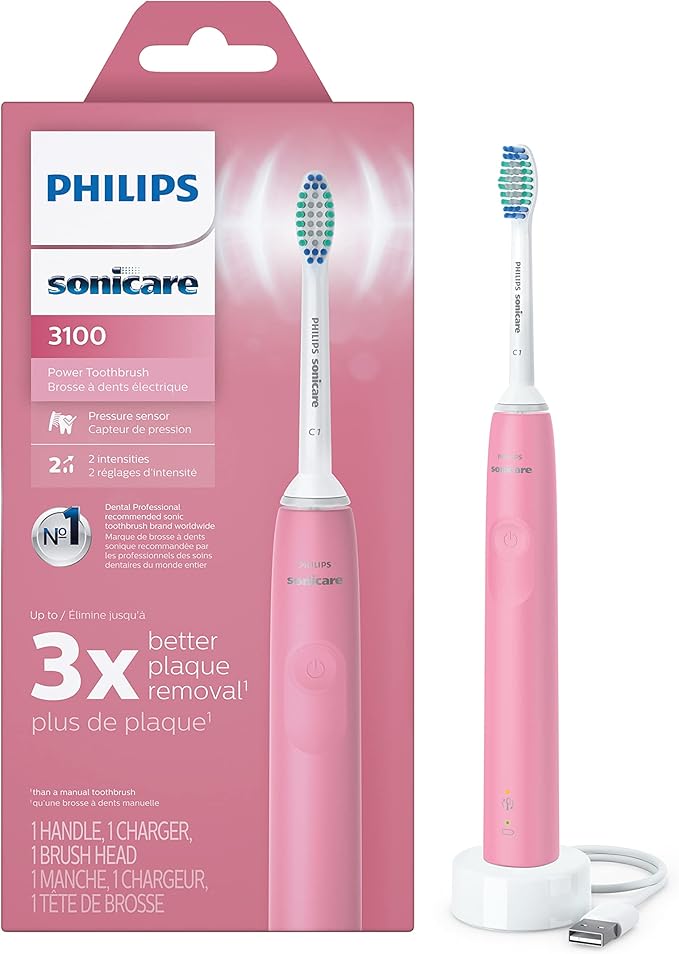 Philips Sonicare 3100 Power Toothbrush Rechargeable Electric Toothbrush with Pressure Sensor Deep Pink HX3681/06