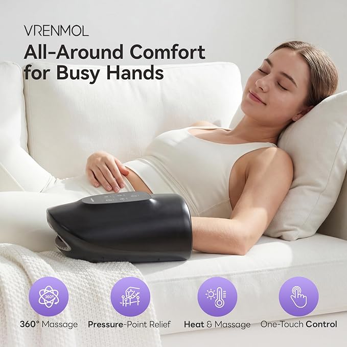vrenmol Hand Massager: Pro-Grade Hand Massager with Heat and Compression Dual-Effect Massage Tools Rechargeable Wrist Massager Home Gift for Men Women