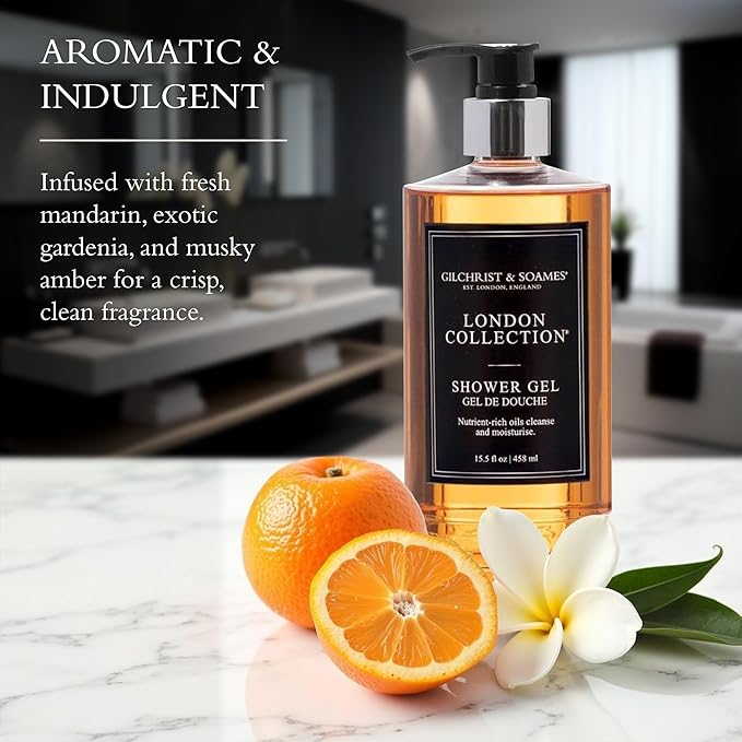 Gilchrist &amp Soames London Shower Gel &amp Body Wash – Hydrating Cleanser with Red Tea Soy &amp Grape Seed Oil – Sulfate Paraben &amp Cruelty Free Cleanse with Crisp Clean Scent 15.5 oz.
