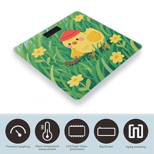Yellow Chick in Grass Weight Scale Large Digital Bathroom Scales with Bright LED Display Non Slip Digital Scale and Step On Fashion Weighing Machine for Body