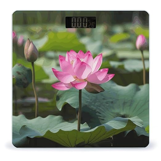 Pink Lotu FlowersScale for Body Weight with LCD High Precision Weighing Scales Fashion Sturdy Tempered Glass Weight Scales Easy-to-Read Digital Bathroom Scale for Daily 400lb