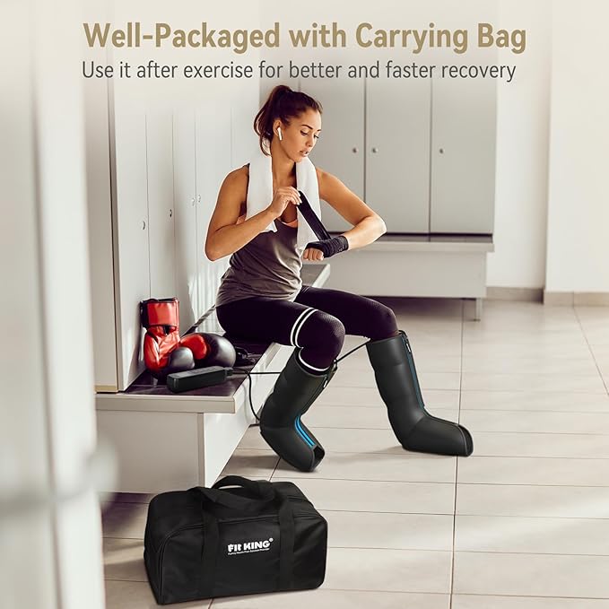 FIT KING Leg Massager with Heat and Compression Therapy Leg Compression Massage for Circulation Swollen Leg RLS Pain &amp Fatigue Relief Foot Calf Massager Boots Recovery Pressure Boots