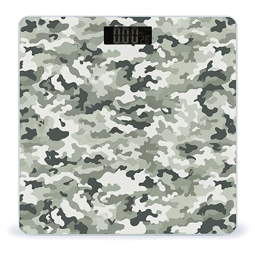 White Camouflage Scale for Body Weight Anti-Slip Tempered Glass Digital Bathroom Scales Clear LCD Display Weighing Scale Safe Rounded Corners Smart Scales