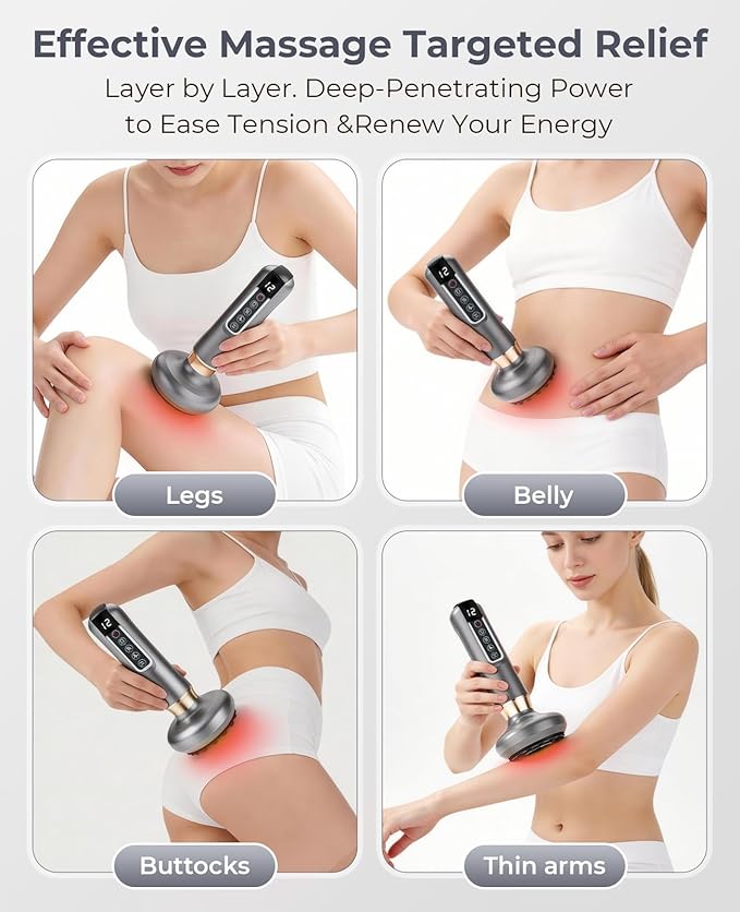 Electric Cupping Device Anti-Cellulite Massager | 12 Suction Modes Intelligent Handheld Cellulite Massage Tool | Body Contouring Fat Remover for Arms Legs Back At-Home SPA Use Jet-Black