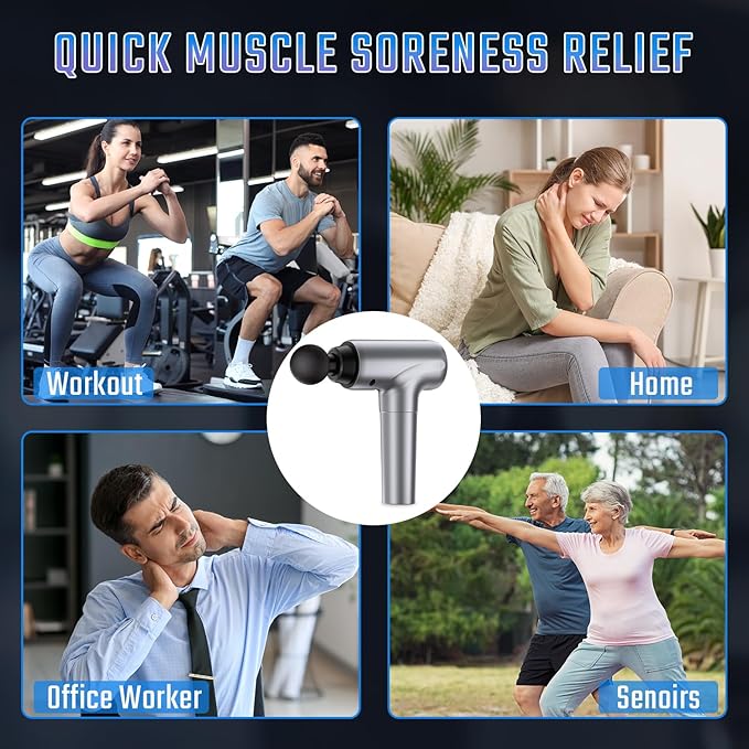 cotsoco Massage Gun Deep Tissue Muscle Massage Gun with 9 Attachment Heads 20 Speeds &amp Silent Brushless Motor for Pain Relief Handheld Percussion Back Massager Gun for Athletes