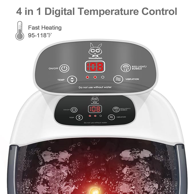 Foot Spa Bath Massager with Heat Bubbles and Vibration Massage and Jets 16 OZ Calming Lavender Foot Soak Epsom Salt Foot Soaker with Red Light 22 Massage Rollers Adjustable Temp - Grey