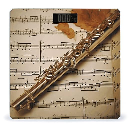 Flute Music Scale for Body Weight Anti-Slip Tempered Glass Digital Bathroom Scales Clear LCD Display Weighing Scale Safe Rounded Corners Smart Scales