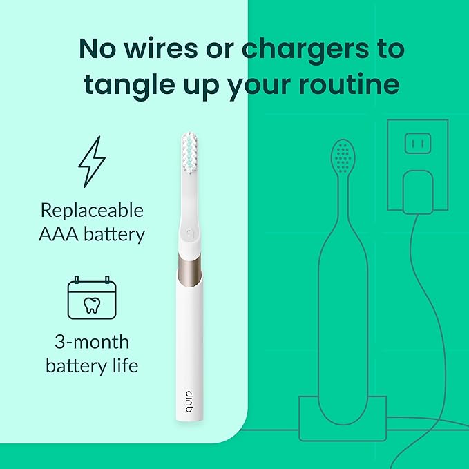 Quip Metal Sonic Electric Toothbrush for Adults - Time Travel &amp Soft Bristles with Travel Case &amp Replacement Brush Head - 3 Month Battery Life Peach Gold