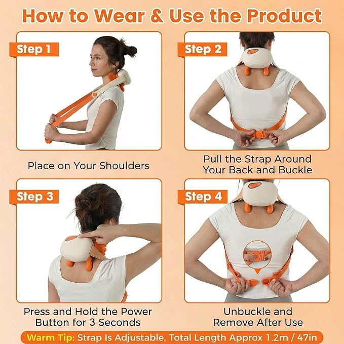 4D Neck and Shoulder Massager Bionic Heated Massager Shiatsu Kneading &amp Hands Traction for Deep Tissue Portable Wireless Massager for Daily Body Relief 3 Relax Modes Gift for Men Women