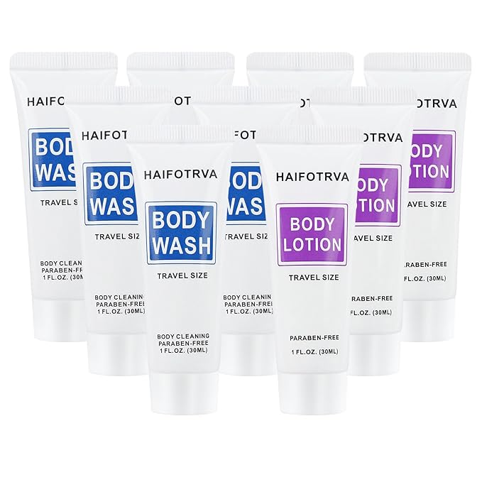 Travel Size Body Wash and Body Lotion Bulk Pack of 100Individually Wrapped 30ml/1 fl oz Shower Gel and Body Lotion Toiletries Amenities for GuestsTravelHomelessCharity