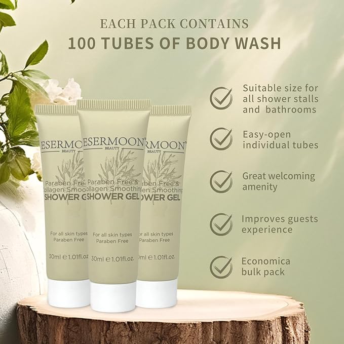 Travel Size Body Wash - Bulk Mini Body Wash Travel Size for Hotels Gyms Refreshing Scent Eco-Friendly (1oz100 Pack)