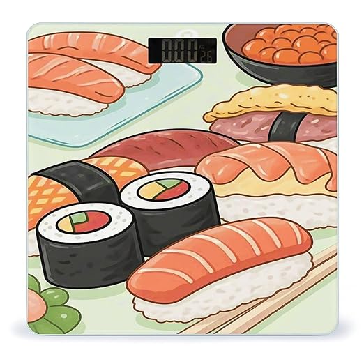 Cute Sushi Weight Scale Cute Bathroom Scale for Body Highly Accurate Digital Weighing Machine for People Compact LCD Display Scales with Sturdy Toughened Glass Scales