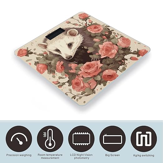 Opossum and RosesScale for Body Weight with LCD High Precision Weighing Scales Fashion Sturdy Tempered Glass Weight Scales Easy-to-Read Digital Bathroom Scale for Daily 400lb