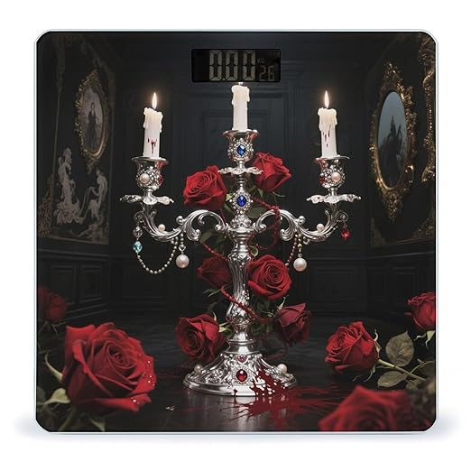 Silver Candelabra Blood Rose Weight Scale Cute Bathroom Scale for Body Highly Accurate Digital Weighing Machine for People Compact LCD Display Scales with Sturdy Toughened Glass Scales