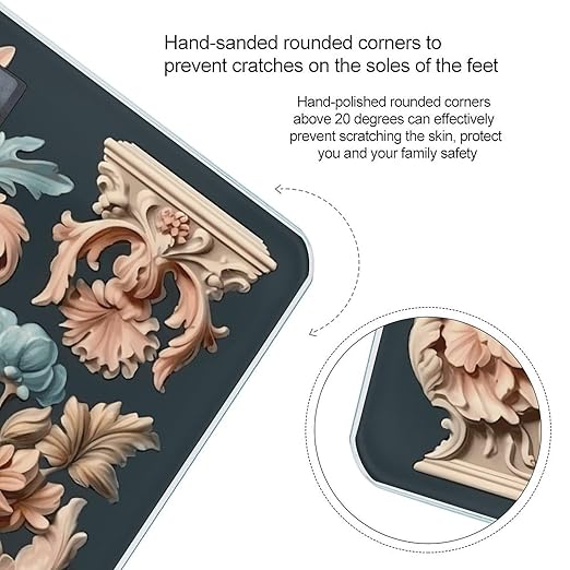 Vintage Floral Engraving Scale for Body Weight Precision Bathroom Weighing Scales with Back Lit LCD Display Sturdy Tempered Glass Body Weight Scales Digital Bathroom Scale 400lb