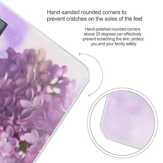 Lilac FlowersScale for Body Weight with LCD High Precision Weighing Scales Fashion Sturdy Tempered Glass Weight Scales Easy-to-Read Digital Bathroom Scale for Daily 400lb