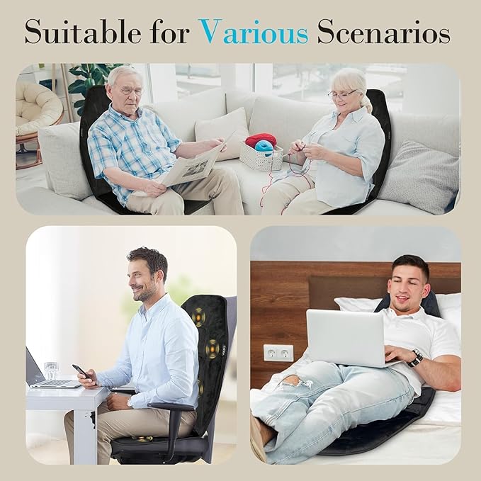 Back Massager with Heat Massage Chair Pad with 5 Vibrating Modes 2 Heat Levels Electric Massage Seat Cushion Massage Pad for Back Pain Relief Gifts for Men Husband Him Dad Mom Her