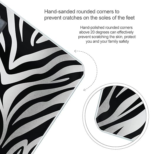 Zebra Print Bathroom Scale Rounded Smart Scale for Body Weight Automatic Power On/Off Weight Scales Accurate Bathroom Digital Scales for Pet Home Bedroom Kitchen