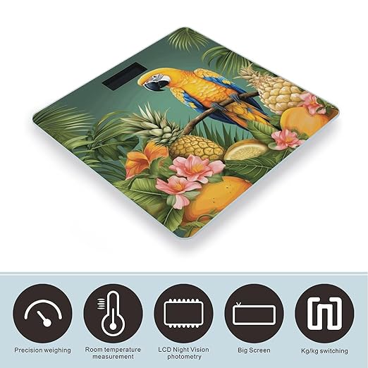 Summer Parrot Pineapple Bird Scale with LCD Precision Weighing Scales Sturdy Tempered Glass Weight Scales Easy-to-Read Anti-Slip Weight Digital Bathroom Scale for Daily