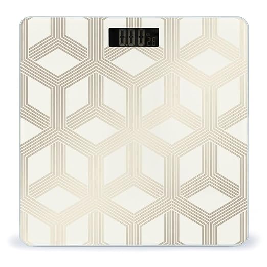 Hexa Geometric Cream Gold Scale for Body Weight Anti-Slip Sturdy Tempered Glass Weighing Machine Highly Digital Accurate Bright LCD Bathroom Scale for Household Gift