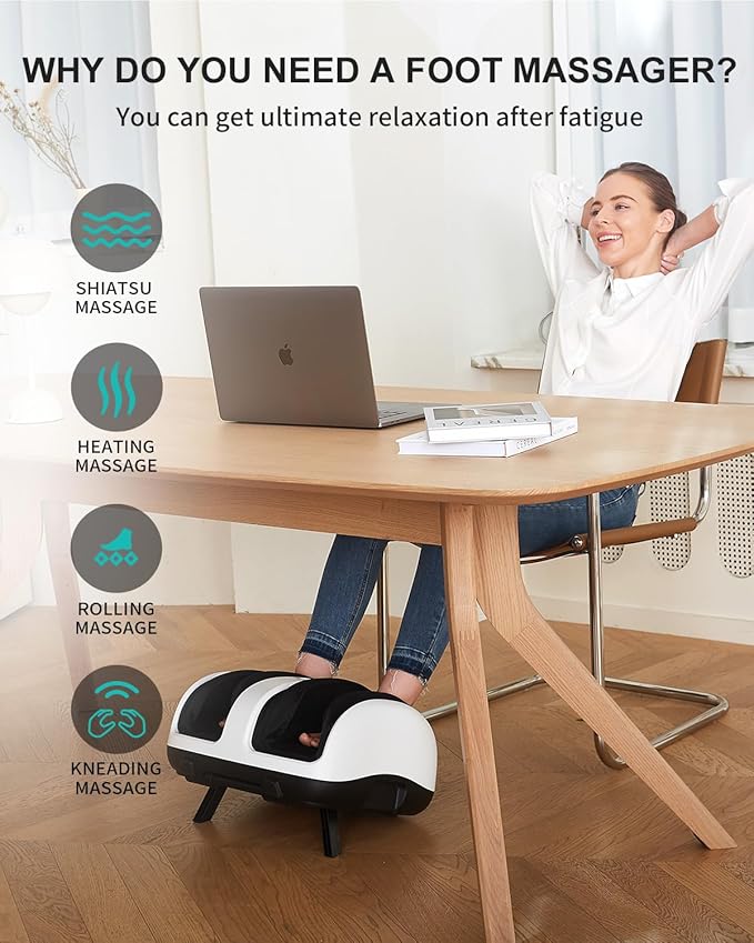 Nekteck Foot Shiatsu Massager for Circulation and Pain Relief Smart Electric Massage Machine with Heat Deep Kneading Vibration for Feet Calf Arm Muscle Relax White (APP Control)