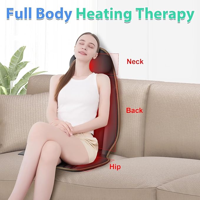 Sotion Massage Seat Cushion with Heat for Neck and Back 3 Heating Areas &amp 5 Massage Modes Electric Back Massager for Office Chair and Home Seat