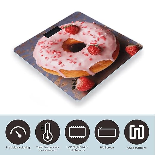 Strawberry Donut Scale for Body Weight Digital Bathroom Scale Accurate Smart Weight Scales with Large Display Weighing Machine High Precision Scales