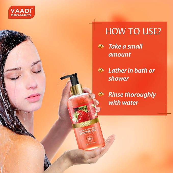 Vaadi Herbals Shower Gel - Sulfate-Free - Herbal Body Wash Both For Men And Women - 300 Ml (10.14 Fl Oz) - (Blushing Strawberry) (2 Bottles)