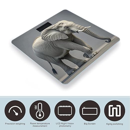 Elephant Scale for Body Weight Accurate Digital Bathroom Scale Toughened Glass High Precision Scales Smart Weight Scales with Large LCD Backlight Display Weighing Machine