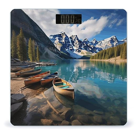 Moraine Lake Canoes Scale for Body Weight Anti-Slip Tempered Glass Digital Bathroom Scales Clear LCD Display Weighing Scale Safe Rounded Corners Smart Scales